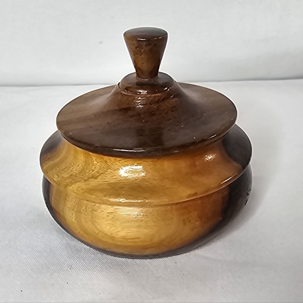 ​Mini Turned Wood Decorative Pot with Finial Lid Small Natural Grain Vessel